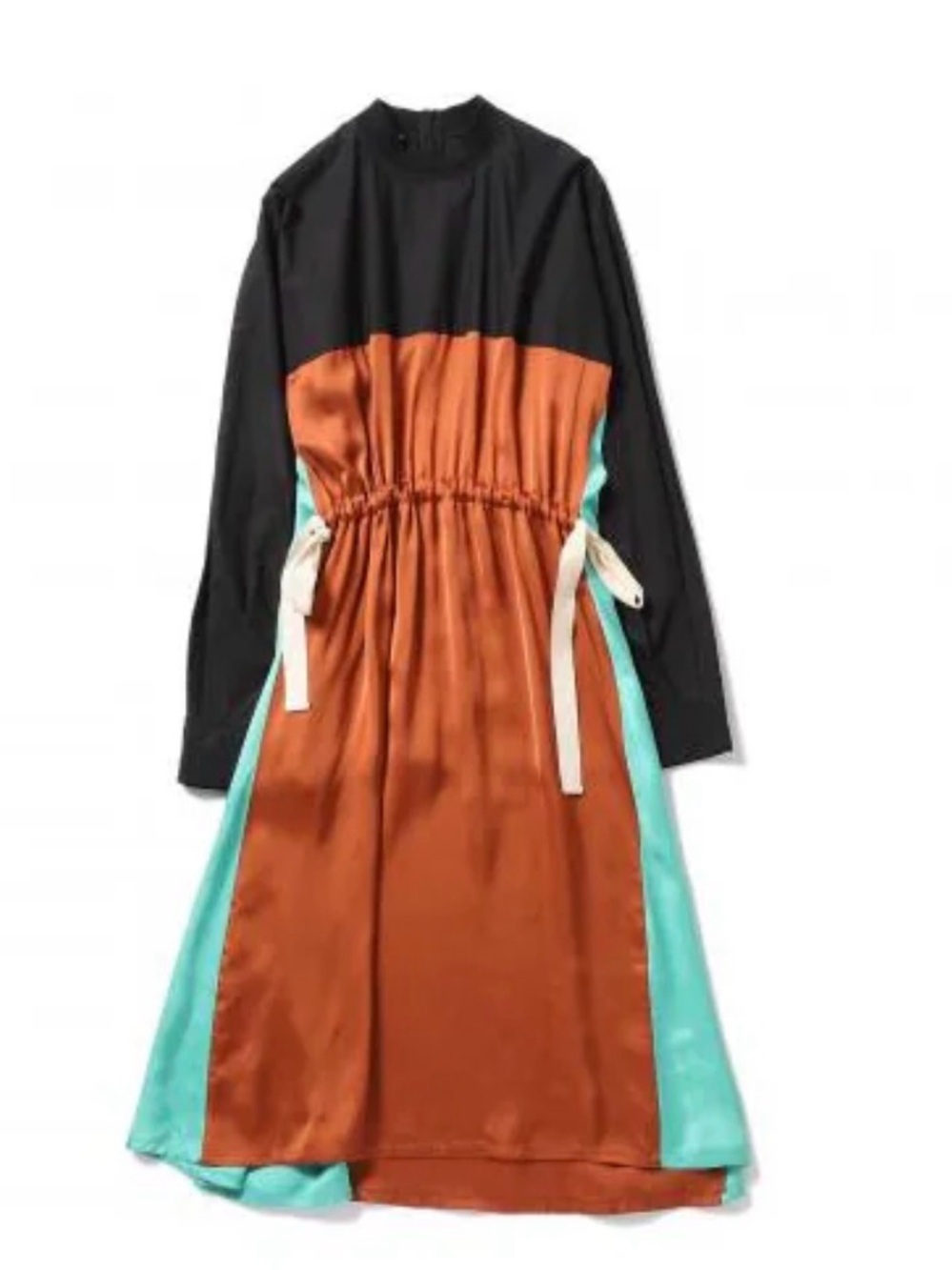 PLAN C Dress Colorblock Midi Dress with Drawstring Waist